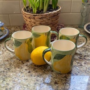 Four Secla, Portugal coffee mugs in excellent condition. Pear motif.